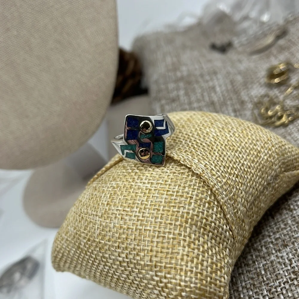 ๐ Vintage CCO Coleman Turquoise Lapis Ring - Silver, 14K, Size 7 - Picture 9 of 15
